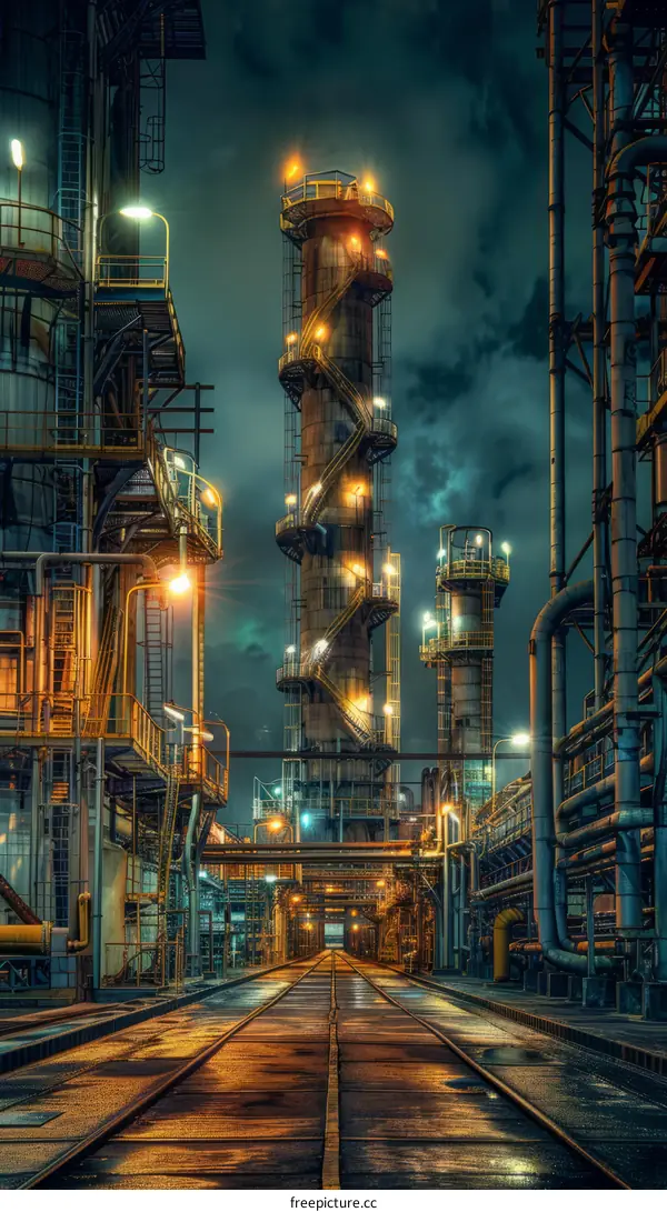 Mysterious Industrial Complex at Night