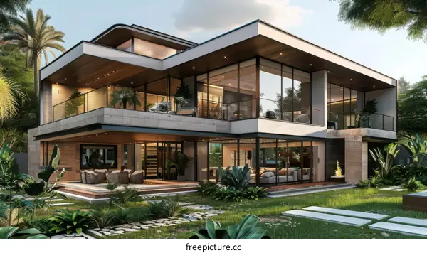 Modern House Embraced by Towering Palm Trees