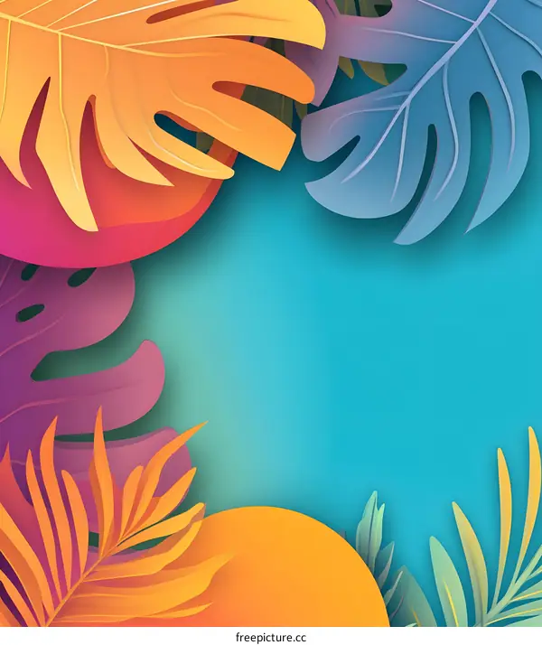 Tropical Leaves Paper Cut Design Background