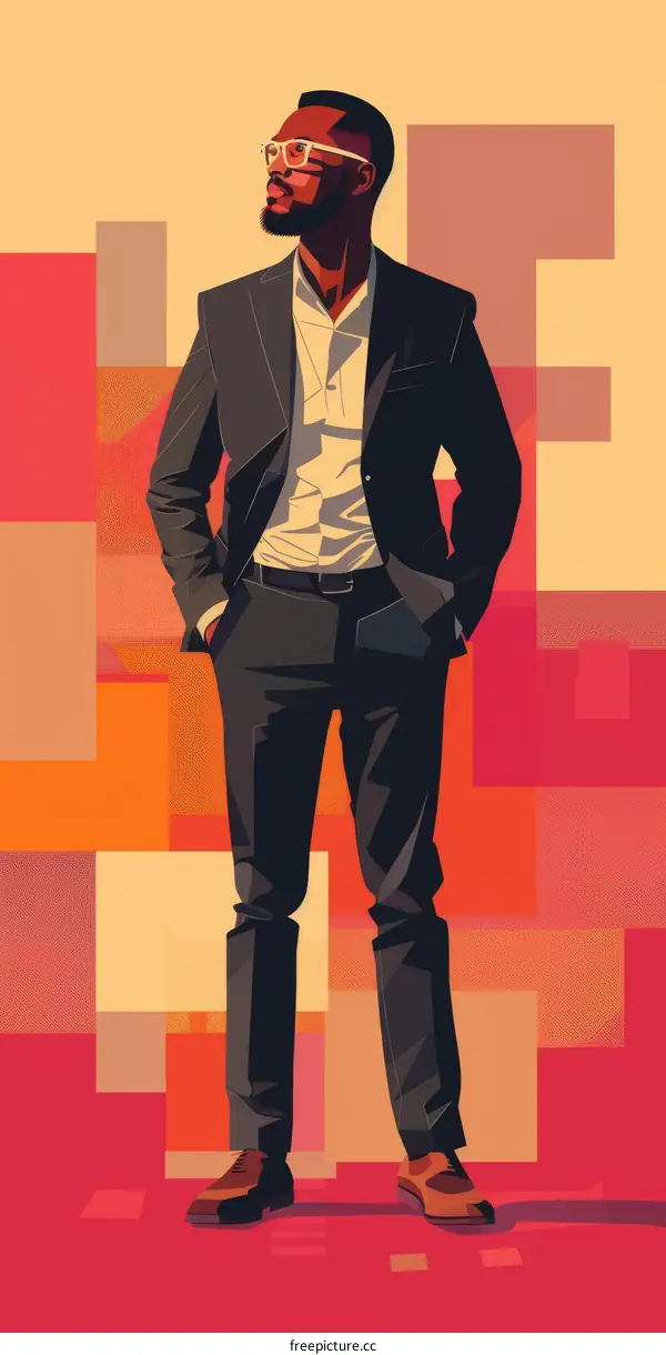 A Black man wearing a suit with hands in pockets