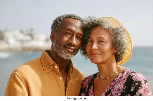 Affectionate Couple Posing by the Seaside