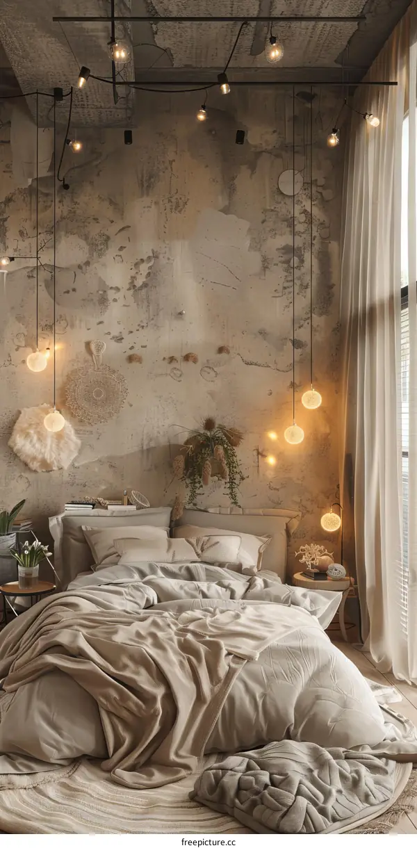 Modernist Bedroom Interior with Wooden Flooring