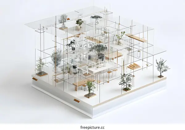 Architectural Model with Transparent Structure and Greenery