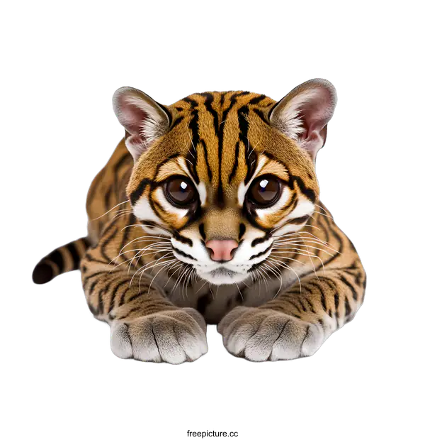 [Transparent Background PNG]Cute Ocelot Kitten Portrait on White Background