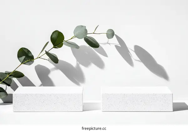 Minimalist Display Podium with Eucalyptus Leaves