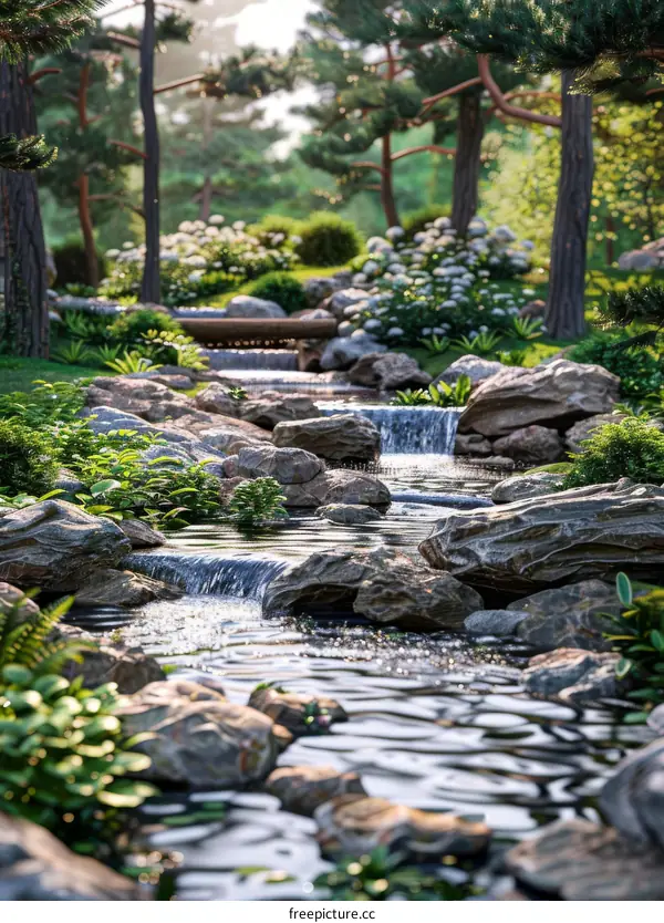 Peaceful Forest Creek Landscape Illustration