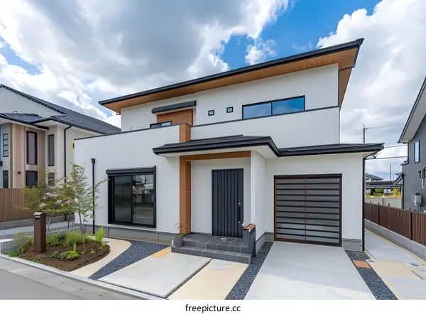 Modern White House with Wooden Accents