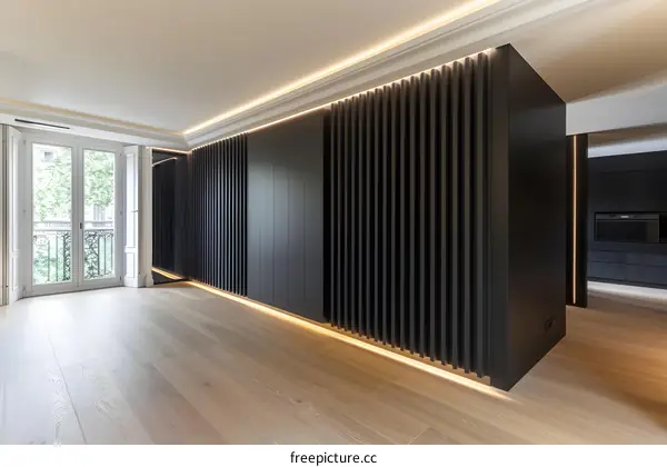Modern Interior Design with Wood Paneling and Light Strip
