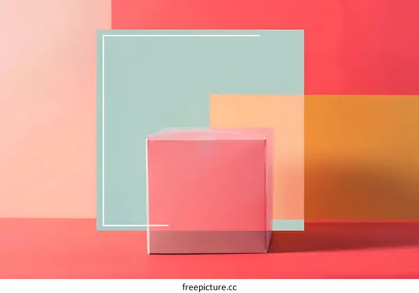 Abstract Geometric Background With Pink Cube