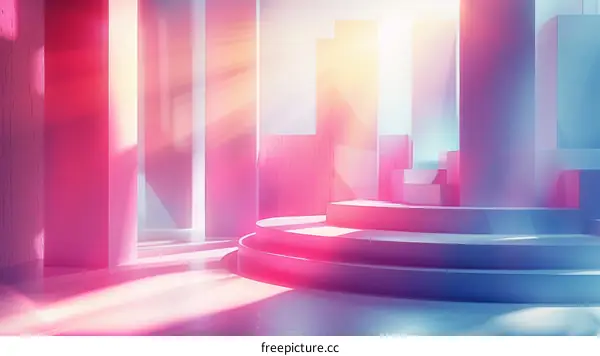Pink and blue geometric shapes in a 3D space