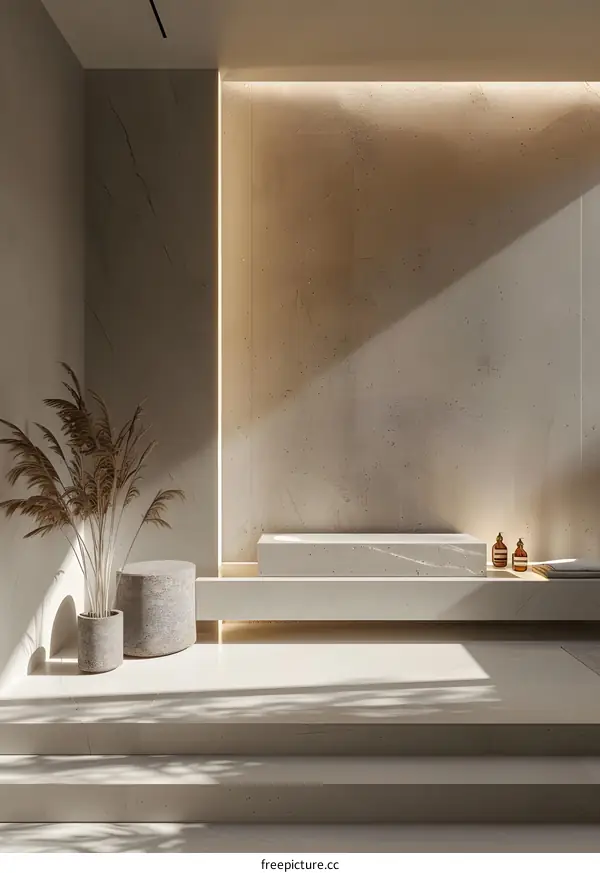 Minimalist Modern Interior Design With Concrete Wall And White Floor