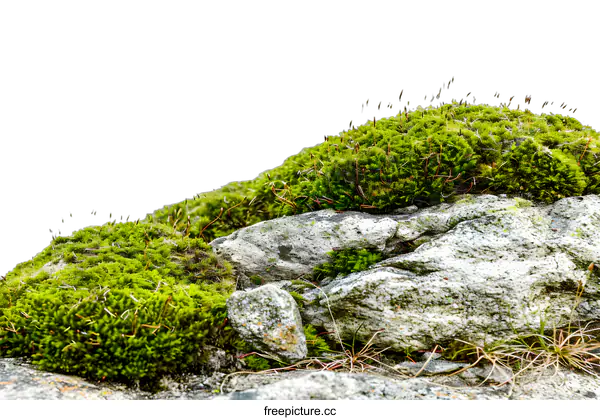 [Transparent Background PNG]Green Moss on Rocks with White Background