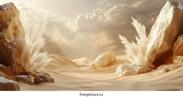 Golden Desert Landscape with Pampas Grass