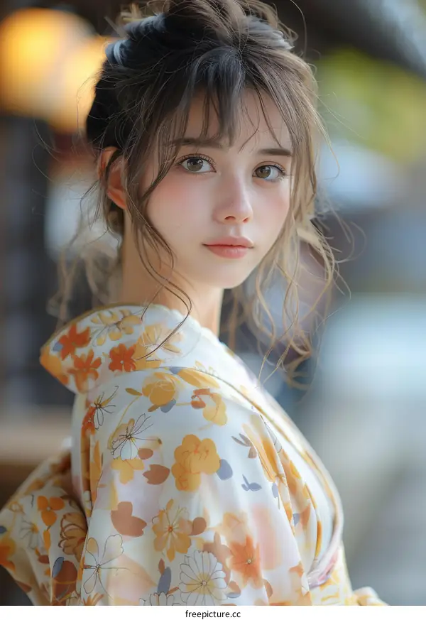 Beautiful Asian Woman in Traditional Japanese Kimono