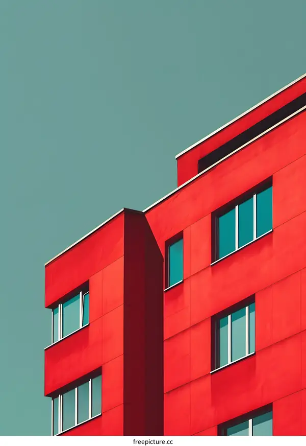 Red Building with Windows Minimalist Architecture