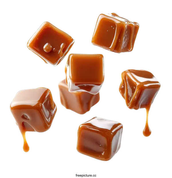 [Transparent Background PNG]Caramel Candies Falling in the Air