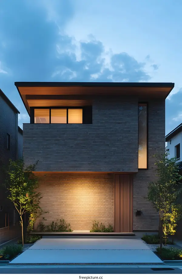 Modern Brick House with Wooden Accents and Landscape Design