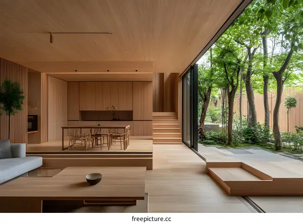 Modern Minimalist Interior Design with Wooden Flooring and Open Plan Living Area