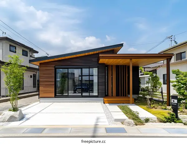 Modern House with Wooden Siding and Large Windows