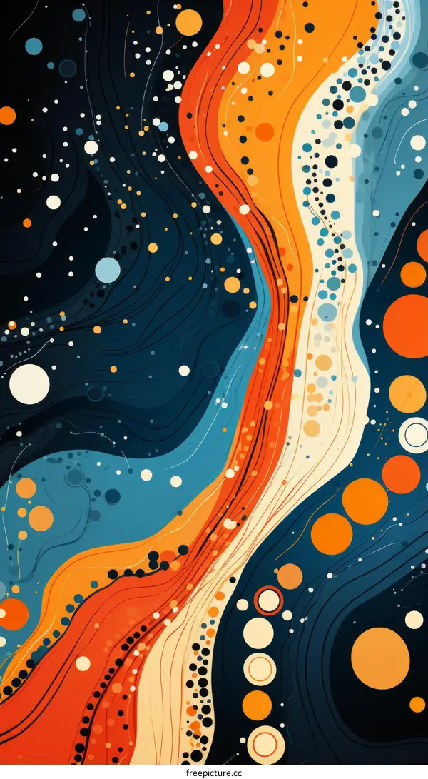 Colorful abstract painting with flowing lines and circles