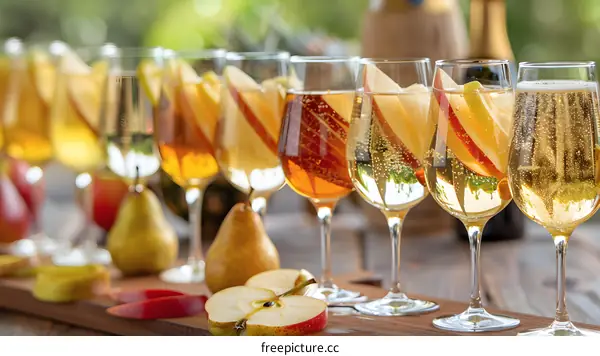 Sparkling Apple Cider With Pear and Apple Slices