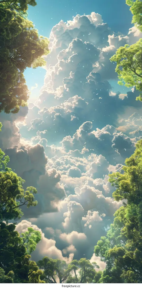 Stunning Sky Filled with Fluffy Clouds and Lush Trees