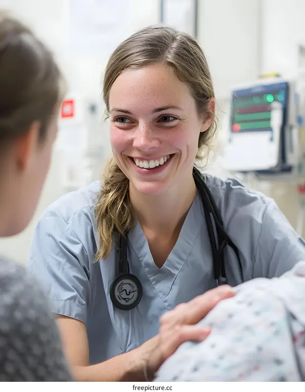 Smiling Doctor Talking with Patient in Hospital