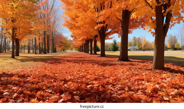 Fall Scenery With Trees And Orange Leaves