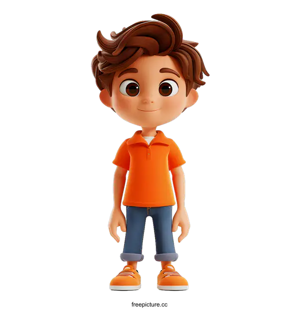 [Transparent Background PNG]Cute Cartoon Boy Illustration With Orange Shirt