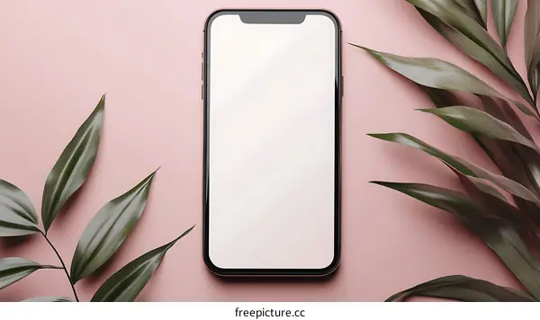 Blank Smartphone Screen With Tropical Leaves