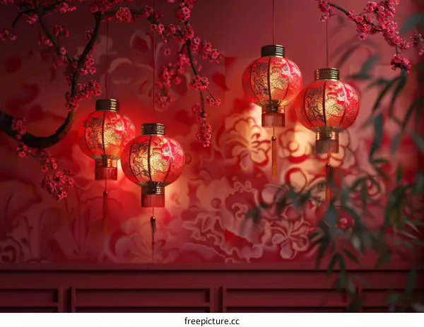 Celebratory Red Lanterns Symbolizing Joy and Good Fortune for the Chinese New Year