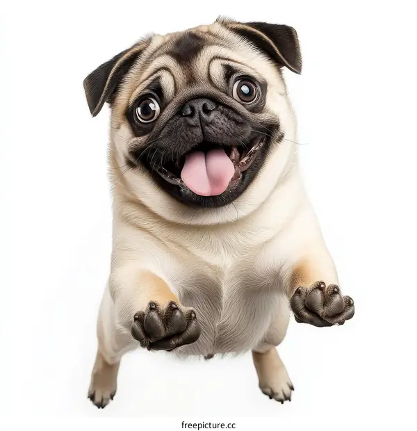Pug Dog Jumping with Happy Expression