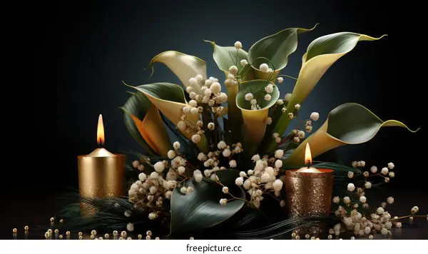 Calming Calla Lily Arrangement with Shimmering Candles