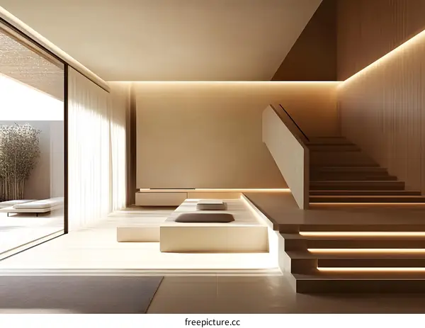 Minimalist Modern Staircase Design with Wood and White Walls