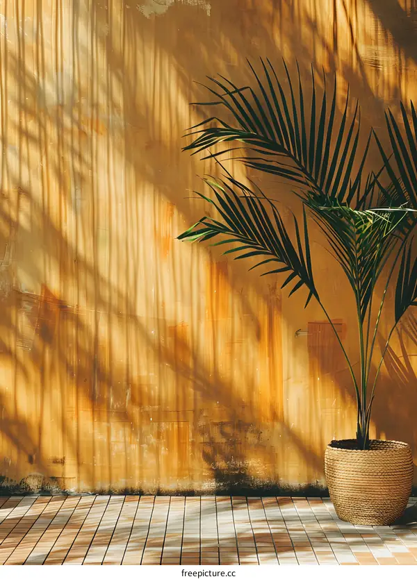 Palm Tree Shadow on Yellow Wall