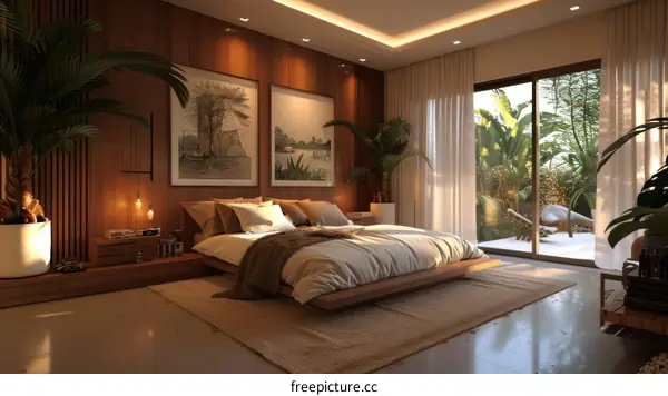 Modern Bedroom with Palm Tree Decor