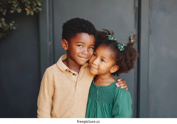 Two Siblings Posing Outdoors