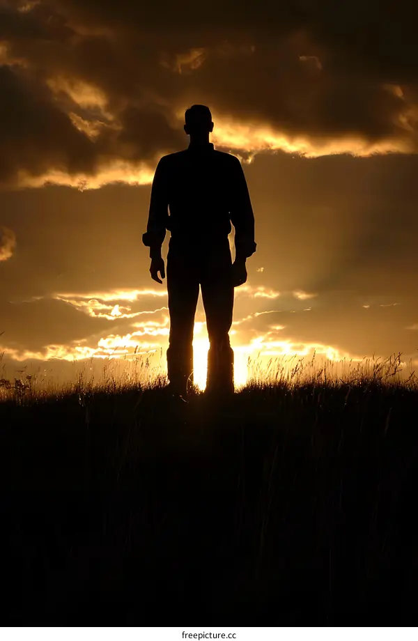 Man Silhouette at Sunset in Field