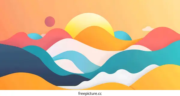 Abstract Colorful Sunset Mountain Landscape Illustration