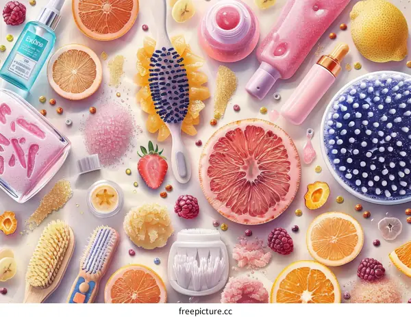 Beauty products and citrus fruits