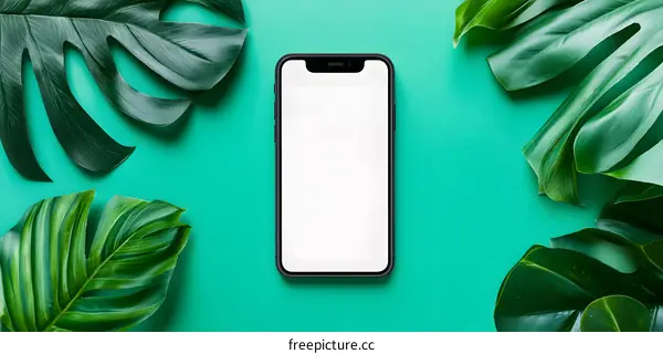 Green Leaves Background with Smartphone Mockup