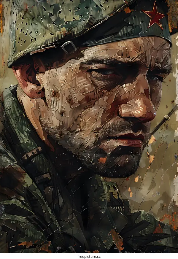 Portrait of a Soldier in Camouflage Uniform