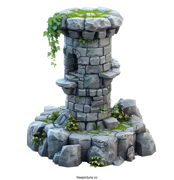 [Transparent Background PNG]Ancient Stone Tower with Ivy