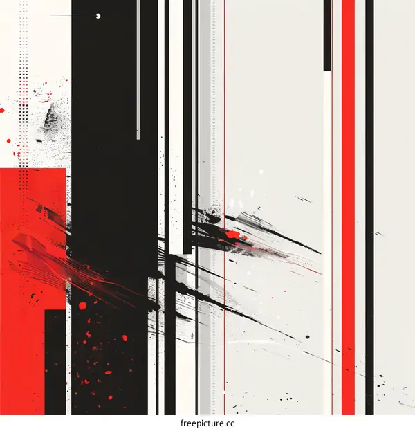 Abstract Painting in Black, Red, and White