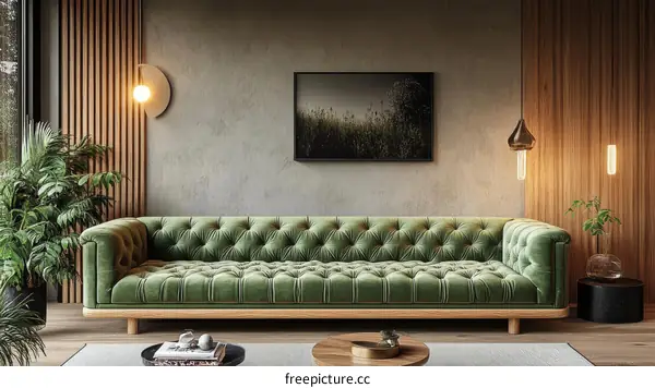 Modern Green Velvet Sofa Living Room Interior Design
