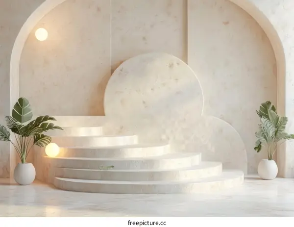 Modern Minimalist Beige Stone Stairway Design