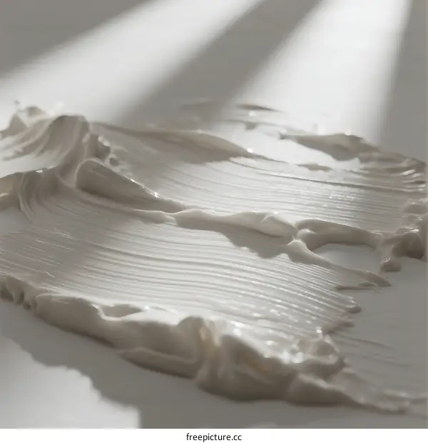 White Creamy Substance Spread on White Surface with Light Shadows