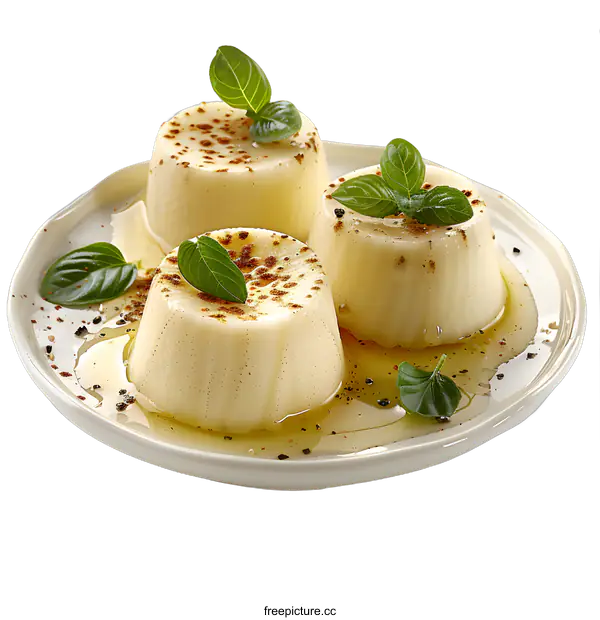 [Transparent Background PNG]Vanilla pudding with honey and basil