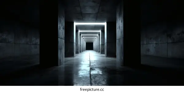 Abstract Concrete Tunnel with Neon Lighting