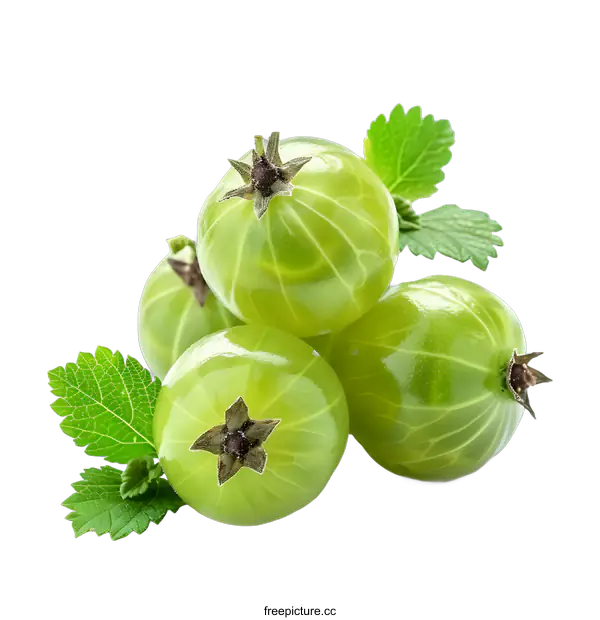 [Transparent Background PNG]Fresh green gooseberries with leaves